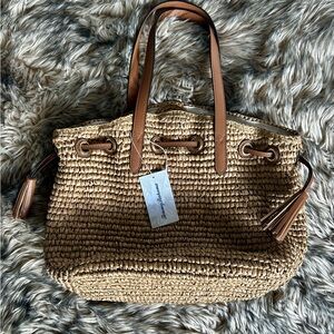 Tommy Bahama Elegant Straw Tote with Leather Accents